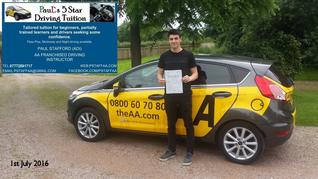 Test Pass Pupil Ben Wood 01 July 2016 with Paul's 5 Star Driving Tuition
